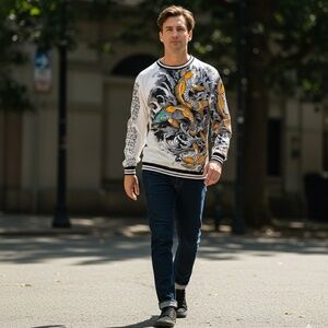 Long Sleeve Graphic Print Koi Crew